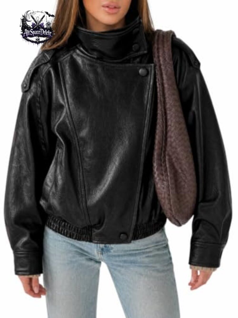 Faux Leather Oversized Zip Up Motor Biker Jacket